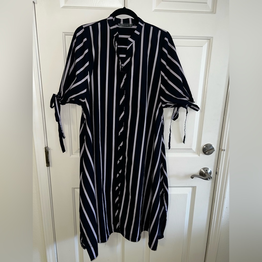 Zara Basic Collection Drk Blue Striped Swing Dres… - image 1